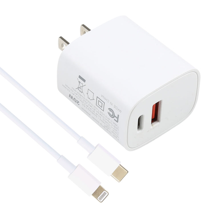 U087 20W USB-C / Type-C + USB Ports Charger with 100W Type-C to 8 Pin Fast Charging Cable 2m, US Plug - USB Charger by buy2fix | Online Shopping UK | buy2fix