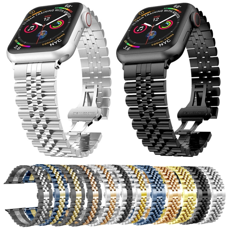 Man Five Beads Stainless Steel Watch Band, Width: 22mm For Apple Watch Series 8&7 41mm / SE 2&6&SE&5&4 40mm / 3&2&1 38mm(Silver + Gold) - Watch Bands by buy2fix | Online Shopping UK | buy2fix