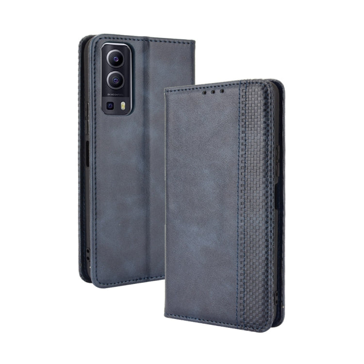 For vivo Y72 5G / iQOO Z3 5G Magnetic Buckle Retro Crazy Horse Texture Horizontal Flip Leather Case with Holder & Card Slots & Photo Frame(Blue) - vivo Cases by buy2fix | Online Shopping UK | buy2fix