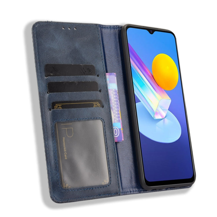 For vivo Y72 5G / iQOO Z3 5G Magnetic Buckle Retro Crazy Horse Texture Horizontal Flip Leather Case with Holder & Card Slots & Photo Frame(Blue) - vivo Cases by buy2fix | Online Shopping UK | buy2fix