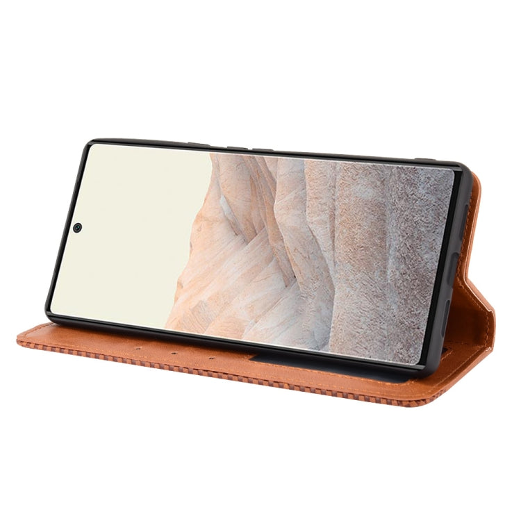 For Google Pixel 6 Pro Magnetic Buckle Retro Crazy Horse Texture Horizontal Flip Leather Case with Holder & Card Slots & Photo Frame(Brown) - Google Cases by buy2fix | Online Shopping UK | buy2fix