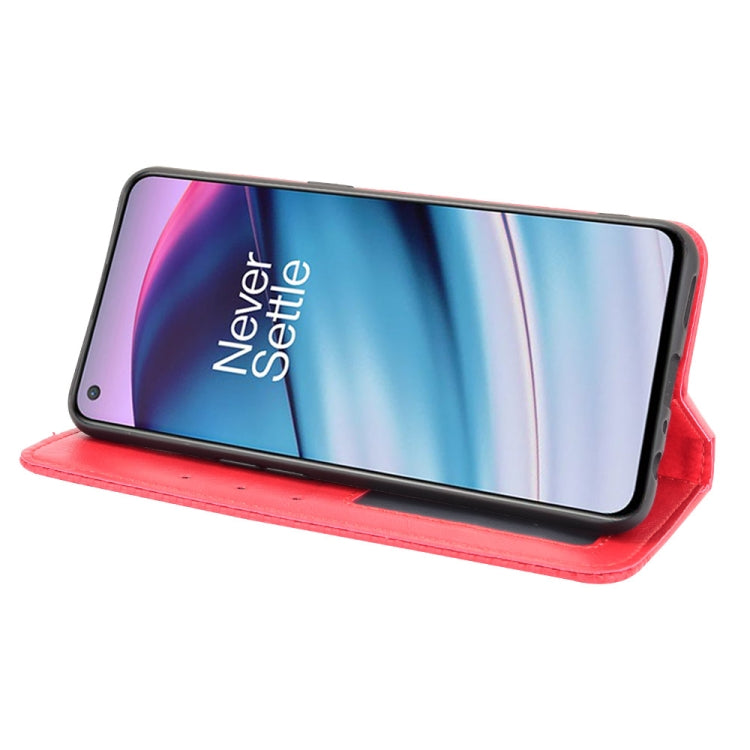 For OnePlus Nord CE 5G Magnetic Buckle Retro Crazy Horse Texture Horizontal Flip Leather Case with Holder & Card Slots & Photo Frame(Red) - OnePlus Cases by buy2fix | Online Shopping UK | buy2fix