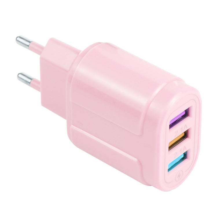 13-222 QC3.0 USB + 2.1A Dual USB Ports Macarons Travel Charger, EU Plug(Pink) - Mobile Accessories by buy2fix | Online Shopping UK | buy2fix