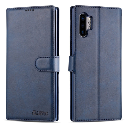 For Galaxy Note 10 Plus AZNS Calf Texture Magnetic Horizontal Flip PU Leather Case with Holder & Card Slots & Photo Frame(Blue) - Galaxy Phone Cases by AZNS | Online Shopping UK | buy2fix