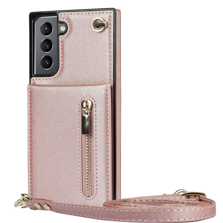 For Samsung Galaxy S21 5G Cross-body Zipper Square TPU+PU Back Cover Case with Holder & Card Slots & Wallet & Strap(Rose Gold) - Samsung Accessories by buy2fix | Online Shopping UK | buy2fix