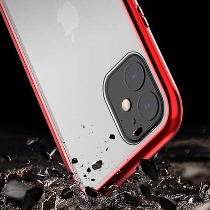 For iPhone 11 Ultra Slim Double Sides Magnetic Adsorption Angular Frame Tempered Glass Magnet Flip Case(Black) - Apple Accessories by buy2fix | Online Shopping UK | buy2fix