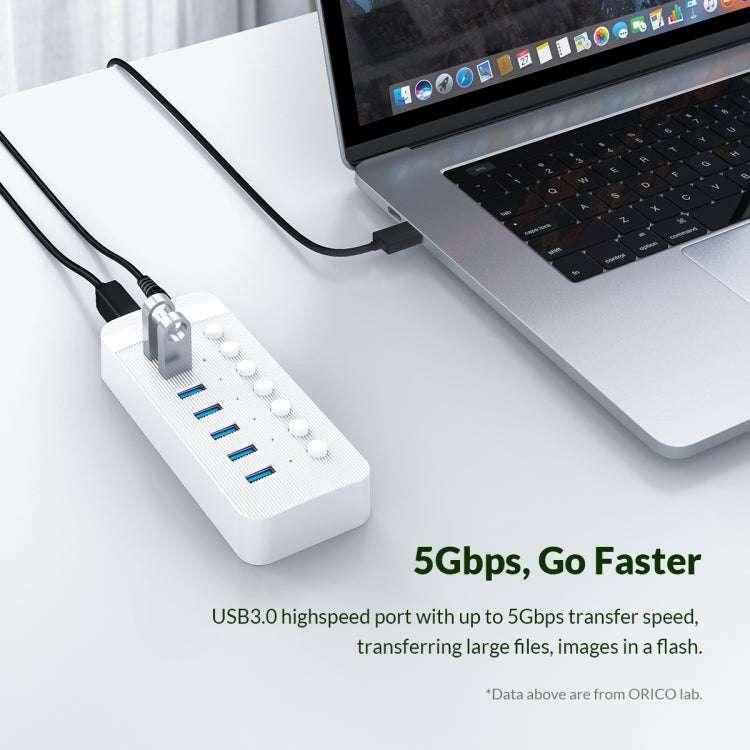 ORICO CT2U3-7AB-WH 7 In 1 Plastic Stripes Multi-Port USB HUB with Individual Switches, UK Plug(White) - USB 3.0 HUB by ORICO | Online Shopping UK | buy2fix