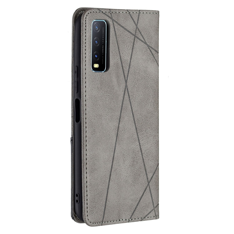 For vivo Y20 Rhombus Texture Horizontal Flip Magnetic Leather Case with Holder & Card Slots(Grey) - OPPO & vivo Accessories by buy2fix | Online Shopping UK | buy2fix