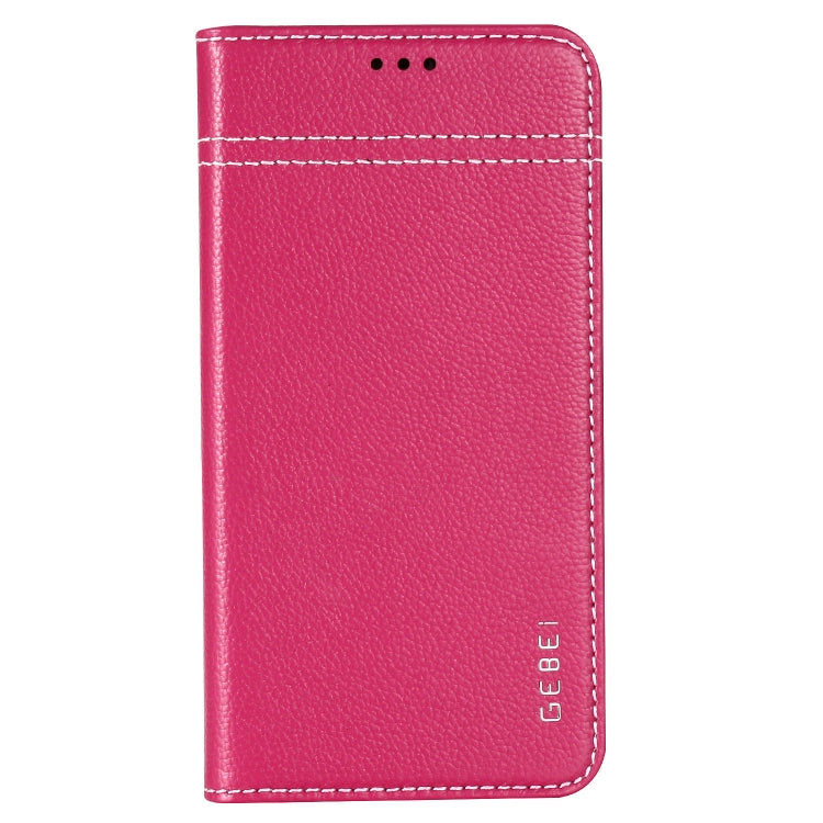 For iPhone XS / X GEBEI Top-grain Leather Horizontal Flip Protective Case with Holder & Card Slots(Rose Red) - More iPhone Cases by GEBEI | Online Shopping UK | buy2fix