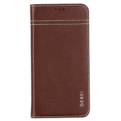 For iPhone XS Max GEBEI Top-grain Leather Horizontal Flip Protective Case with Holder & Card Slots(Brown) - More iPhone Cases by GEBEI | Online Shopping UK | buy2fix