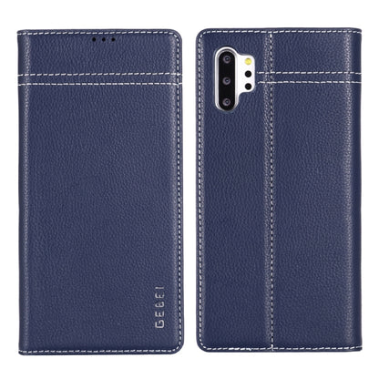 For Galaxy Note 10+ GEBEI Top-grain Leather Horizontal Flip Protective Case with Holder & Card Slots(Blue) - Galaxy Phone Cases by GEBEI | Online Shopping UK | buy2fix