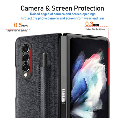 For Samsung Galaxy Z Fold3 5G Litchi Pattern Foldable Protective Case with Pen Slot(Black) - Samsung Accessories by buy2fix | Online Shopping UK | buy2fix