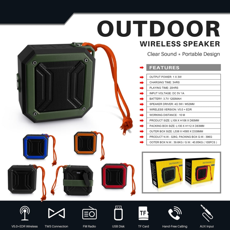 New Rixing NR-103 Mini TWS Bluetooth Speaker with Lanyard(Green) - Mini Speaker by New Rixing | Online Shopping UK | buy2fix