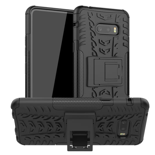 For LG V50S ThinQ 5G / G8X ThinQ Tire Texture Shockproof TPU+PC Protective Case with Holder(Black) - Mobile Accessories by buy2fix | Online Shopping UK | buy2fix