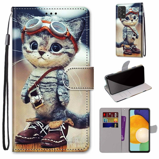 For Samsung Galaxy A53 5G Global Coloured Drawing Cross Texture Horizontal Flip PU Phone Leather Case with Holder & Card Slots & Wallet & Lanyard(Colorful Layer(Leather Shoes Cat) - Samsung Accessories by buy2fix | Online Shopping UK | buy2fix