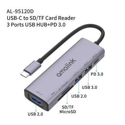 amalink 95120D Type-C / USB-C to SD/TF + 3 Ports USB + PD 3.0 Multi-function HUB (Grey) - Computer & Networking by amalink | Online Shopping UK | buy2fix