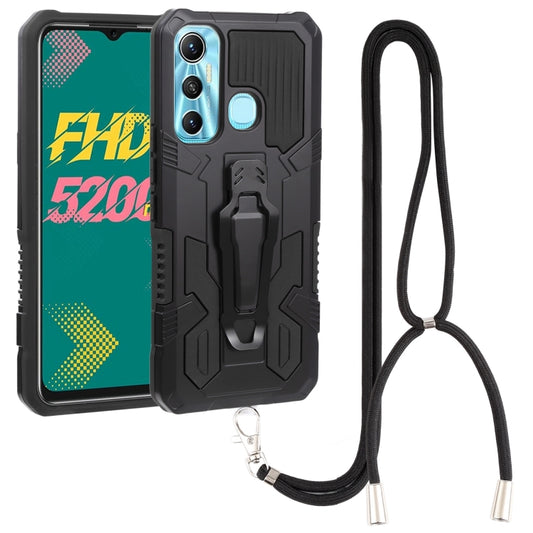 For Infinix Hot 11 Armor Warrior Shockproof PC + TPU Lanyard Phone Case(Black) - Infinix Cases by buy2fix | Online Shopping UK | buy2fix