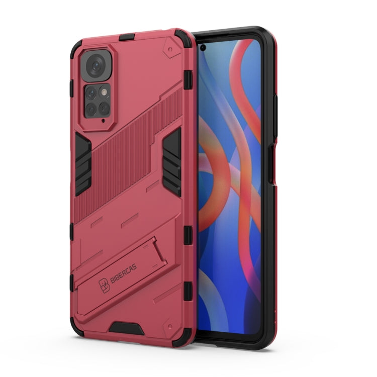 For Xiaomi Redmi Note 11 / Note 11S Global Punk Armor 2 in 1 PC + TPU Shockproof Phone Case with Invisible Holder(Light Red) - Xiaomi Cases by buy2fix | Online Shopping UK | buy2fix