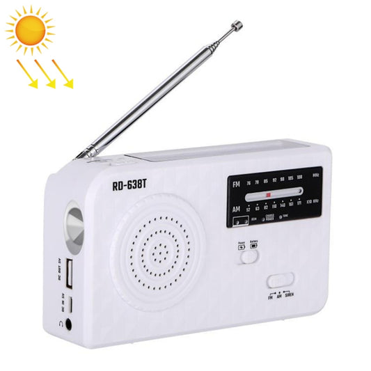 RD-638T Two-band Solar Powered AM / FM Radio Player Flashlight with Dynamo Function(White) - Consumer Electronics by buy2fix | Online Shopping UK | buy2fix