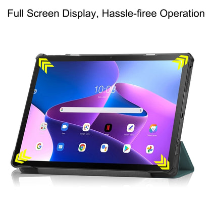For Lenovo Tab M10 Plus 10.6 3rd Gen 2022 Custer Texture 3-Fold Holder Smart Leather Tablet Case(Dark Green) - For Lenovo by buy2fix | Online Shopping UK | buy2fix