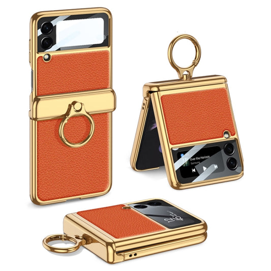 For Samsung Galaxy Z Flip3 5G GKK Integrated Plating + Leather Flip Phone Case(Burning Orange) - Galaxy Phone Cases by GKK | Online Shopping UK | buy2fix