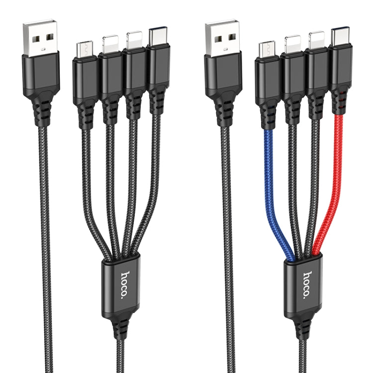 hoco X76 4 in 1 2A Dual 8 Pin + USB-C / Type-C + Micro USB Super Charging Cable,Length: 1m(Black) - Multifunction Cable by hoco | Online Shopping UK | buy2fix