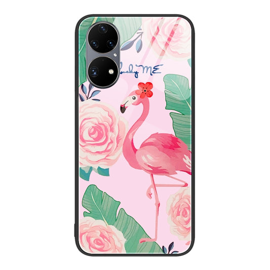 For Huawei P50 Pro Colorful Painted Glass Phone Case(Flamingo) - Mobile Accessories by buy2fix | Online Shopping UK | buy2fix