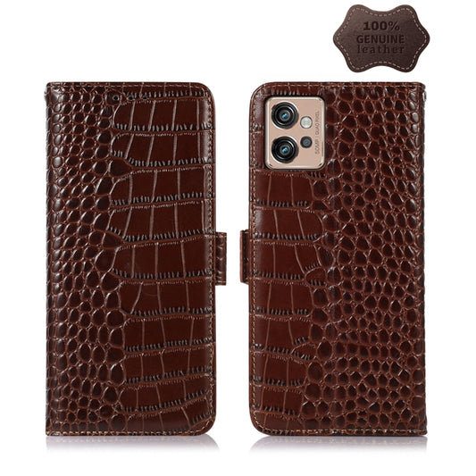 For Motorola Moto G32 Crocodile Top Layer Cowhide Leather Phone Case(Brown) - Motorola Cases by buy2fix | Online Shopping UK | buy2fix