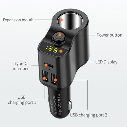 C03 Dual USB Fast Charge Car Charger Voltage Detection with Independent Switch(Black) - In Car by buy2fix | Online Shopping UK | buy2fix