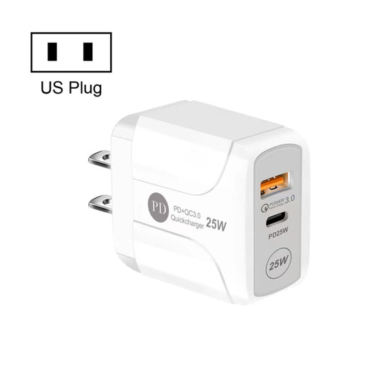25W PD Type-C + QC3.0 USB Ports Travel Charger, Plug Type:US Plug(White) - Mobile Accessories by buy2fix | Online Shopping UK | buy2fix