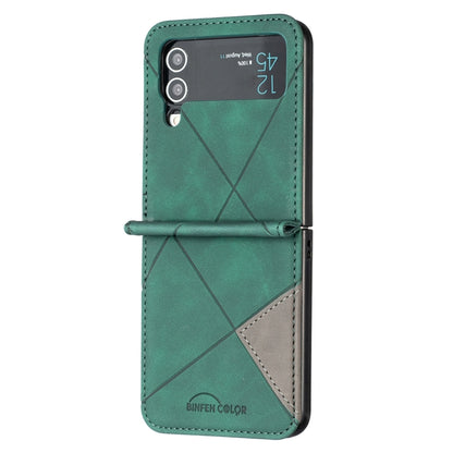 For Samsung Galaxy Z Flip4 Rhombus Texture Leather Phone Case(Green) - Galaxy Z Flip4 5G Cases by buy2fix | Online Shopping UK | buy2fix