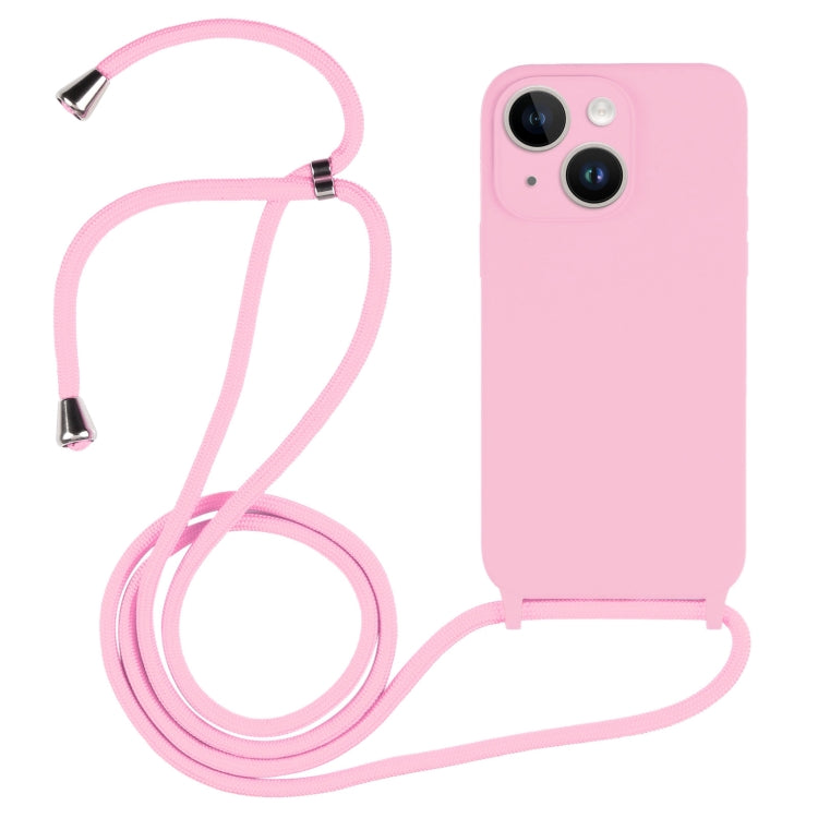 For iPhone 14 Plus Crossbody Lanyard Liquid Silicone Case(Pink) - iPhone 14 Plus Cases by buy2fix | Online Shopping UK | buy2fix