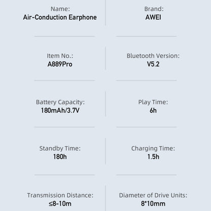 awei A889 Pro Air Conduction Sports Wireless Headset - Sport Earphone by awei | Online Shopping UK | buy2fix