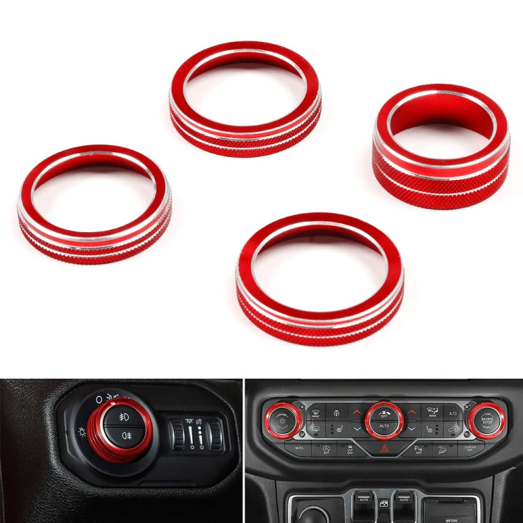 For Jeep Wrangler 2018-2021 4 in 1 Car Air Conditioner Switch Headlight Button Knob Cover Trim(Red) - In Car by buy2fix | Online Shopping UK | buy2fix