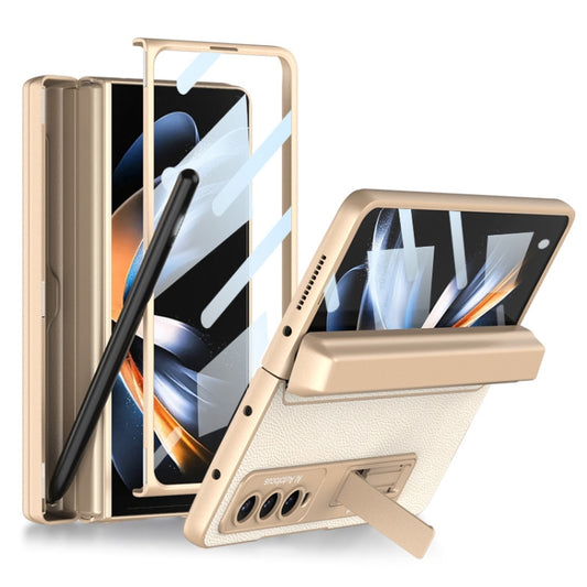 For Samsung Galaxy Z Fold4 GKK Integrated Magnetic Flip Plain Leather Phone Case with Pen Box(Champagne Gold) - Galaxy Z Fold4 5G Cases by GKK | Online Shopping UK | buy2fix