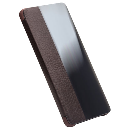 For Huawei P30 Pro QIALINO Genuine Leather Side Window View Smart Phone Case(Brown) - Huawei Cases by QIALINO | Online Shopping UK | buy2fix