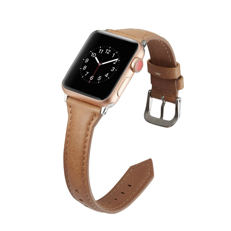 For Apple Watch 5/4 44mm & 3/2/1 42mm Thin Leather Watch Band(Brown) - Smart Wear by buy2fix | Online Shopping UK | buy2fix