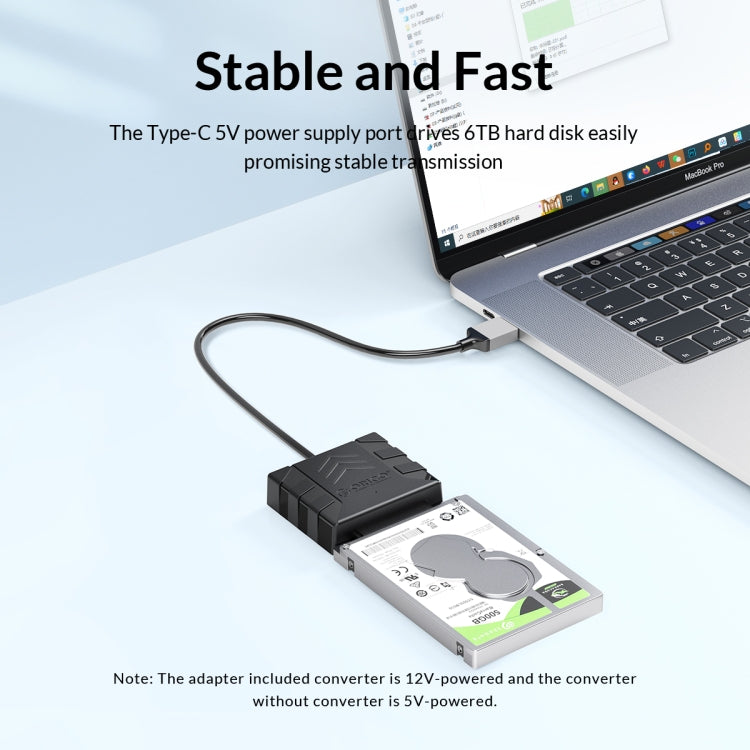 ORICO UTS1 Type-C / USB-C USB 3.0 2.5-inch SATA HDD Adapter with 12V 2A Power Adapter, Cable Length:0.3m(UK Plug) - USB to IDE / SATA by ORICO | Online Shopping UK | buy2fix