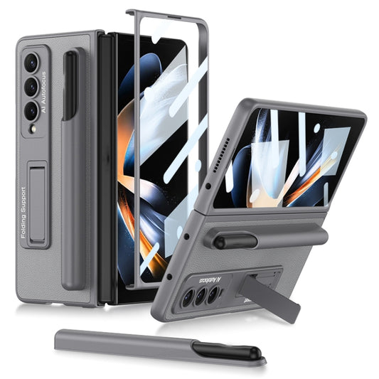For Samsung Galaxy Z Fold4 GKK Ultra-thin Shockproof Leather Protective Case with Holder & Pen Slots(Grey) - Galaxy Z Fold4 5G Cases by GKK | Online Shopping UK | buy2fix