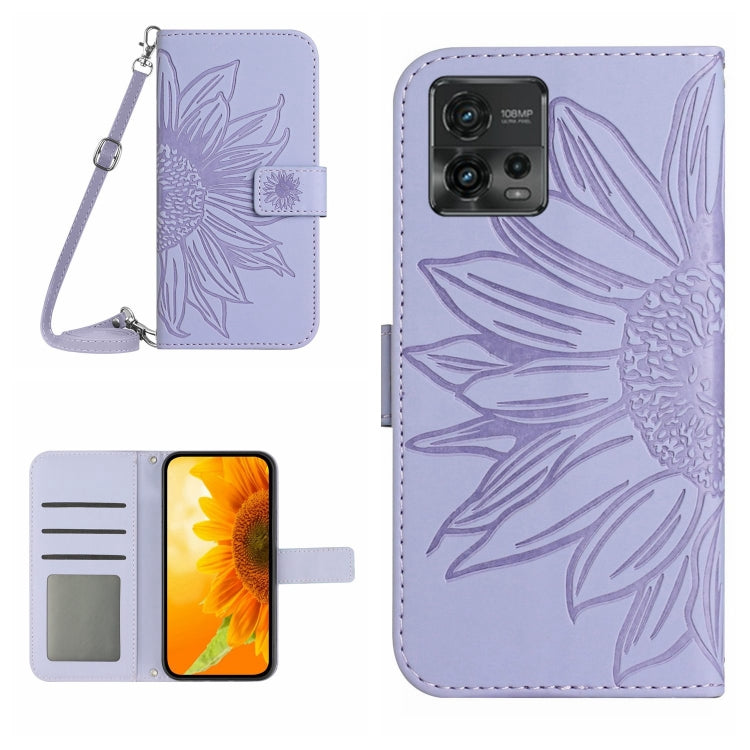 For Motorola Moto G72 5G Skin Feel Sun Flower Pattern Flip Leather Phone Case with Lanyard(Purple) - Motorola Cases by buy2fix | Online Shopping UK | buy2fix