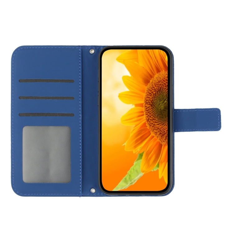 For Motorola Moto G72 5G Skin Feel Sun Flower Pattern Flip Leather Phone Case with Lanyard(Dark Blue) - Motorola Cases by buy2fix | Online Shopping UK | buy2fix