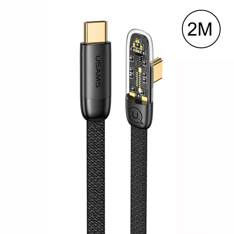 USAMS US-SJ584 PD 100W Iceflake Series Type-C to Type-C Right Angle Transparent Fast Charge Data Cable, Cable Length:2m(Black) -  by USAMS | Online Shopping UK | buy2fix