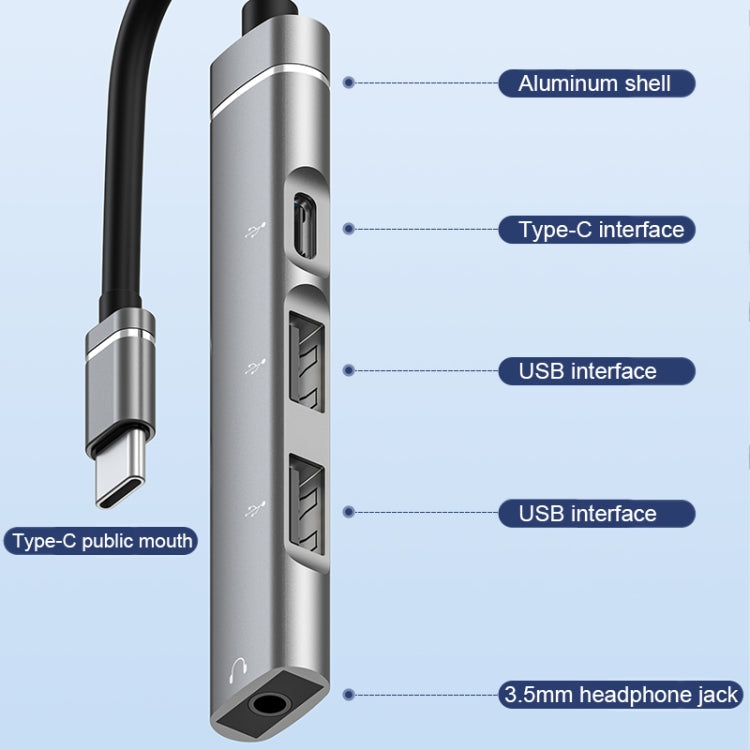 USB-C / Type-C to 3.5mm + 2USB + Type-C HUB Docking Station(Grey) - Computer & Networking by buy2fix | Online Shopping UK | buy2fix