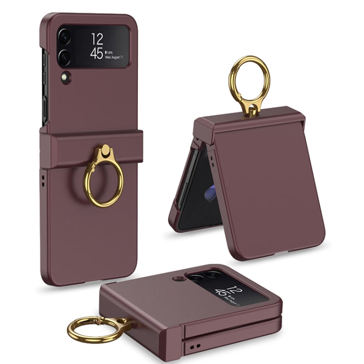 For Samsung Galaxy Z Flip4 GKK Ultrathin Hinge Full Coverage Phone Case with Ring Holder(Wine Red) - Galaxy Z Flip4 5G Cases by GKK | Online Shopping UK | buy2fix