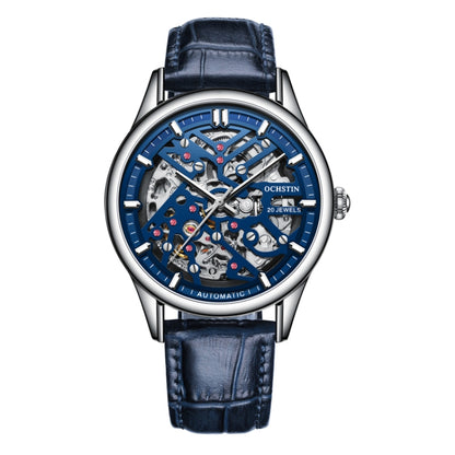 OCHSTIN 6020C Masterpiece Hollow Mechanical Men Watch(Blue-Blue) - Leather Strap Watches by OCHSTIN | Online Shopping UK | buy2fix