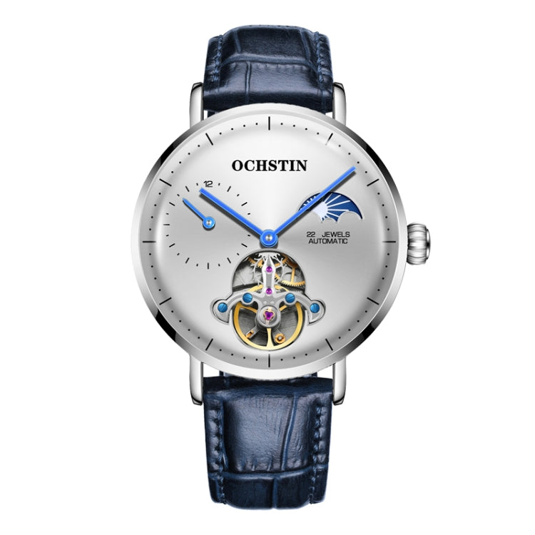 OCHSTIN 6121B Masterpiece Tourbillon Mechanical Men Watch(Silver-Blue) - Leather Strap Watches by OCHSTIN | Online Shopping UK | buy2fix