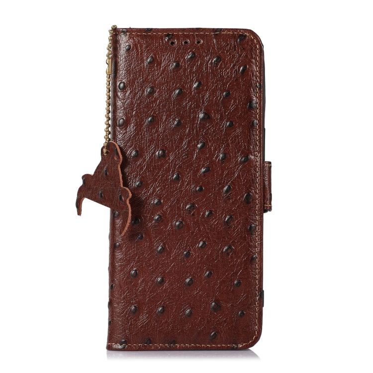 For Samsung Galaxy S22 5G Ostrich Pattern Genuine Leather RFID Phone Case(Coffee) - Galaxy S22 5G Cases by buy2fix | Online Shopping UK | buy2fix