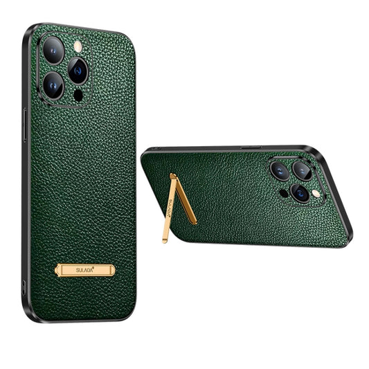 For iPhone 13 SULADA Invisible Bracket Leather Back Cover Phone Case(Dark Green) - iPhone 13 Cases by SULADA | Online Shopping UK | buy2fix
