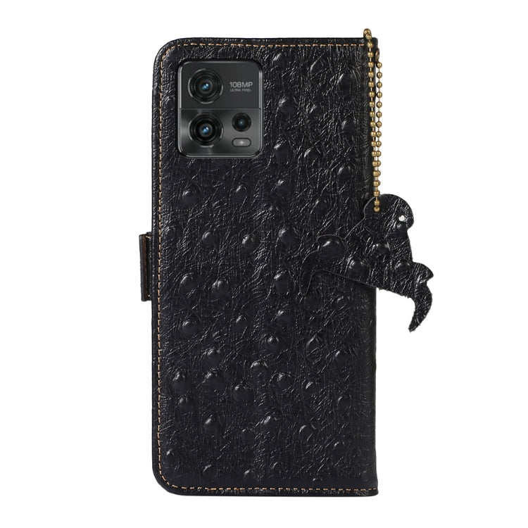 For Motorola Moto G72 4G Ostrich Pattern Genuine Leather RFID Phone Case(Black) - Motorola Cases by buy2fix | Online Shopping UK | buy2fix