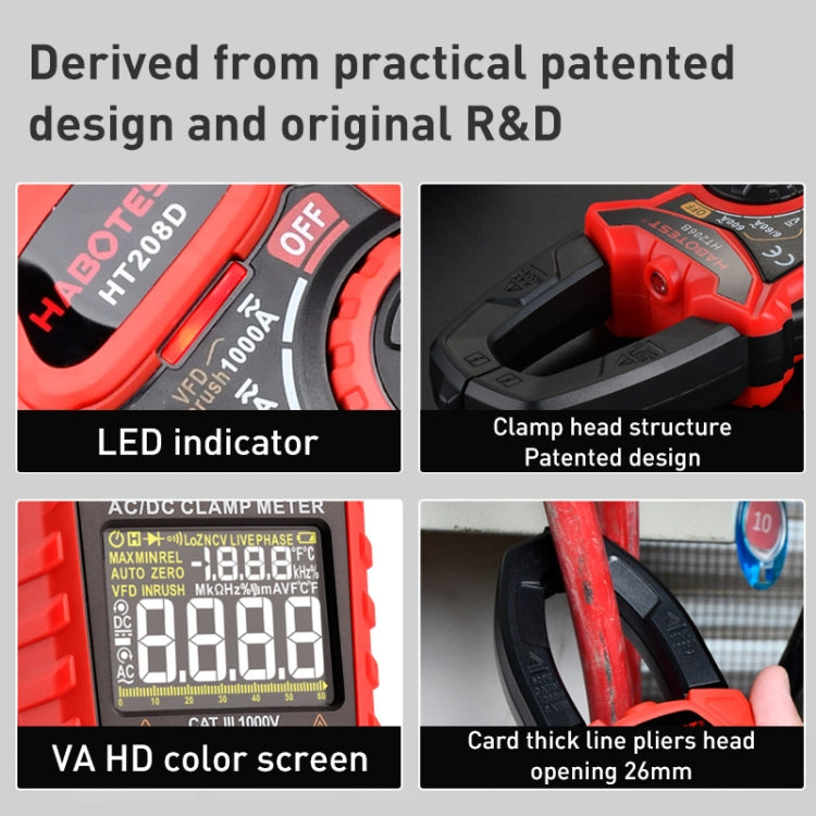 HABOTEST HT208A 1000A Clamp Multi-Function Anti-burning Digital Multimeter - Consumer Electronics by buy2fix | Online Shopping UK | buy2fix